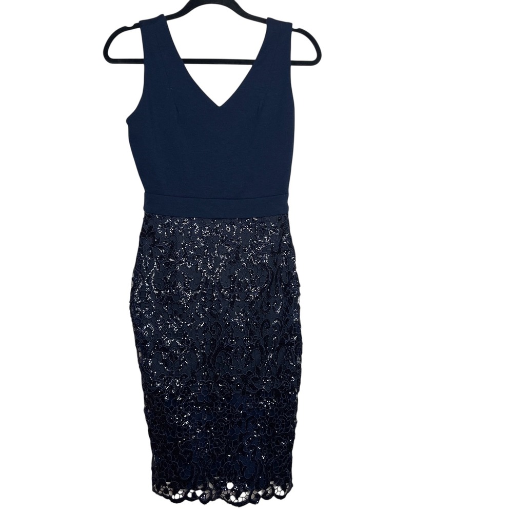 JOA Los Angeles Navy Blue Lace V Neck‎ Sheath Dress Size XS